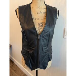Milwaukee Leather Women's Leather Zip Up Motorcycle Vest Stretch Side Sz L